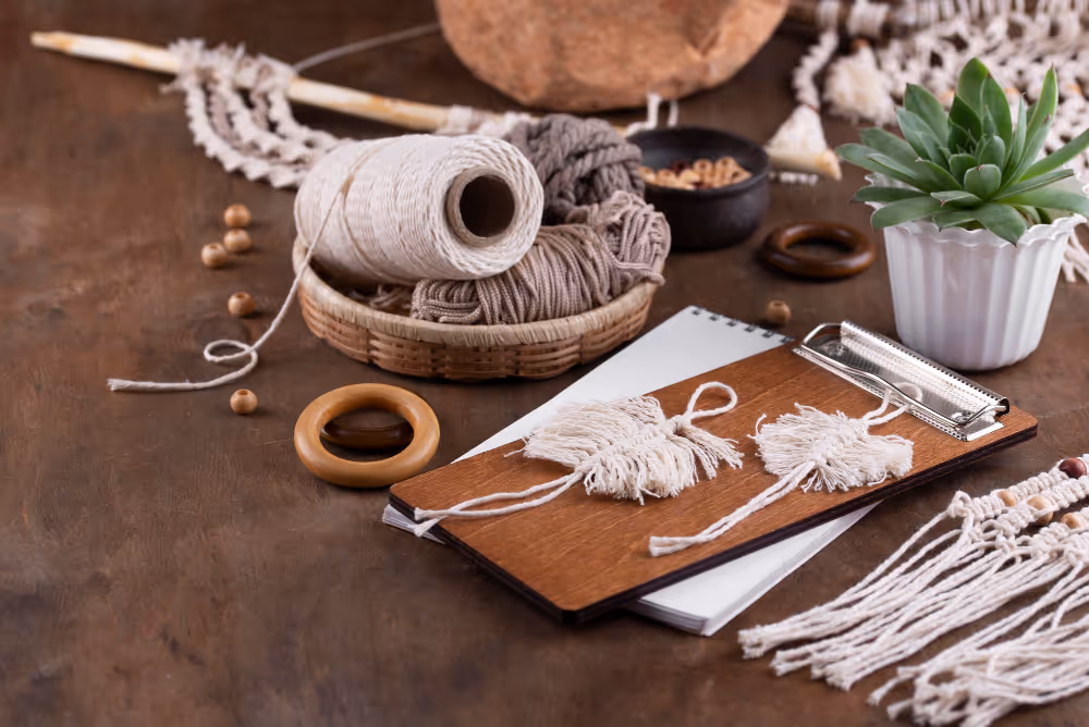 Makramee-Arbeitsplatz mit Baumwollgarn im Workshop Oldenburg