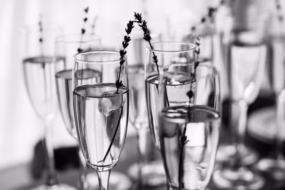 JGA-Workshop Oldenburg: Champagnerglaeser mit Lavendel